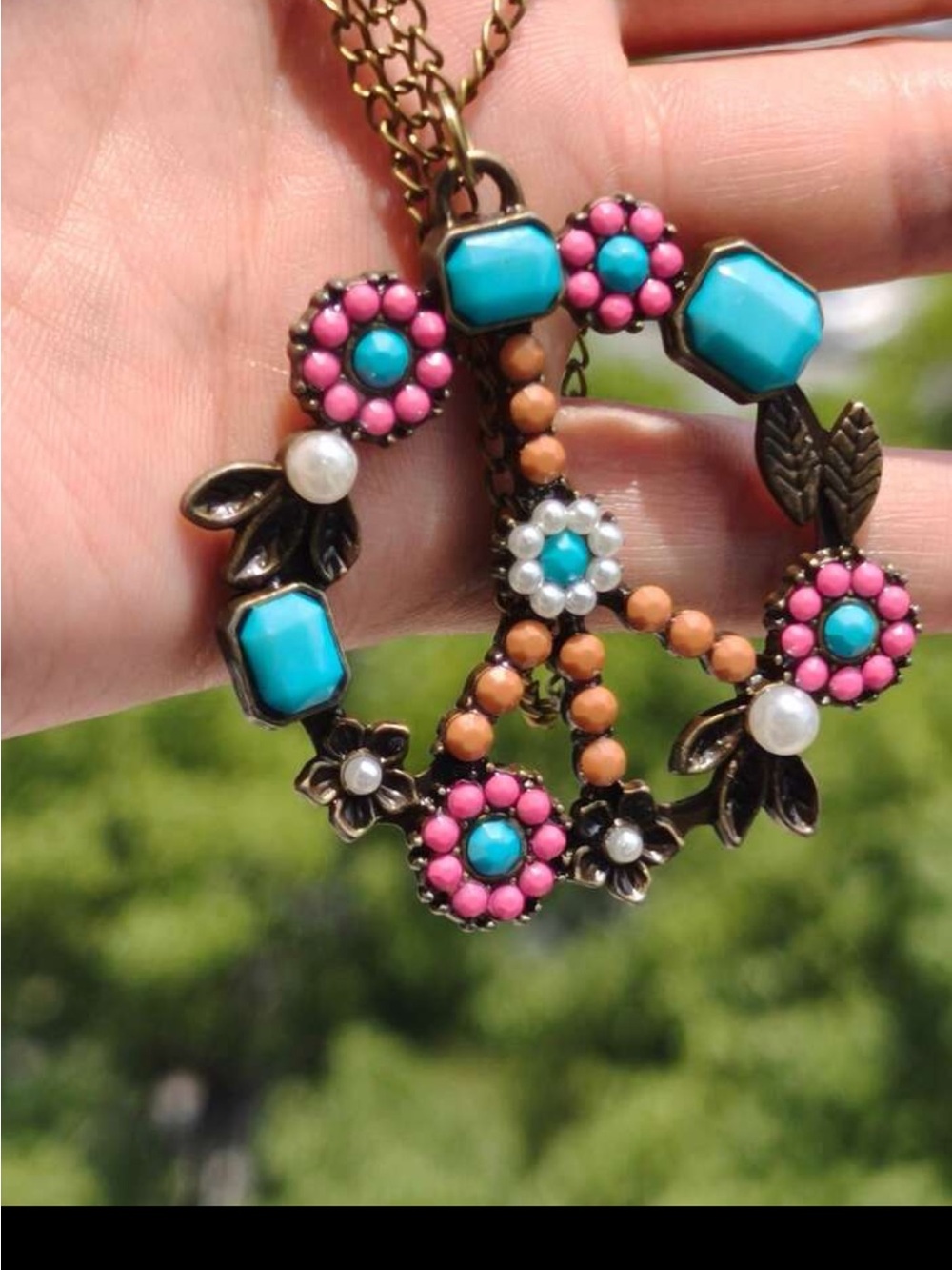 Floral Statement Pendant Necklace in Turquoise, Pink & Peach